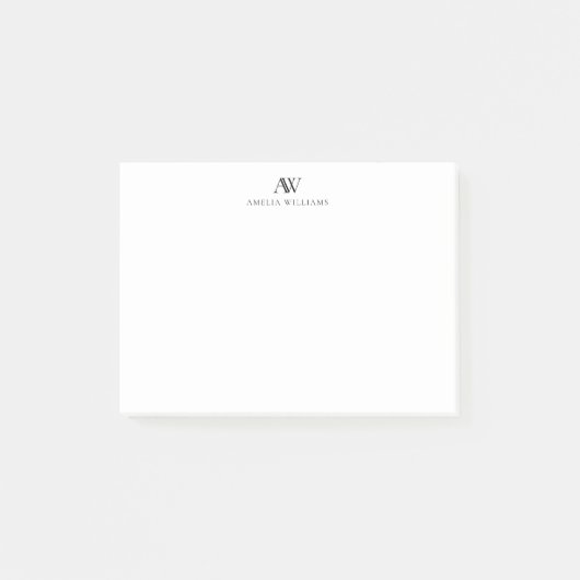 Minimalistisch zwart-wit monogram post-it® notes (Voorkant)