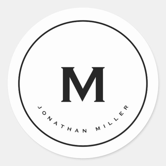 Minimalistisch zwart wit monogram ronde sticker (Voorkant)