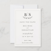 Minimalistisch zwart wit monogram Save the Date Ka Kaart (Voorkant)