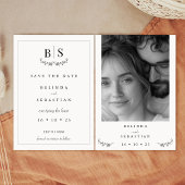 Minimalistisch zwart wit monogram Save the Date Ka Kaart
