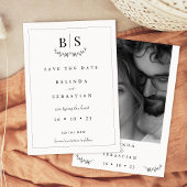Minimalistisch zwart wit monogram Save the Date Ka Kaart