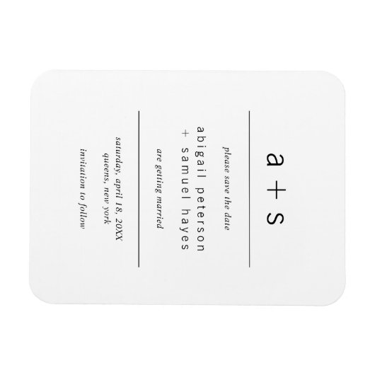 Minimalistisch zwart-wit monogram sparen de Datum Magneet (Horizontaal)