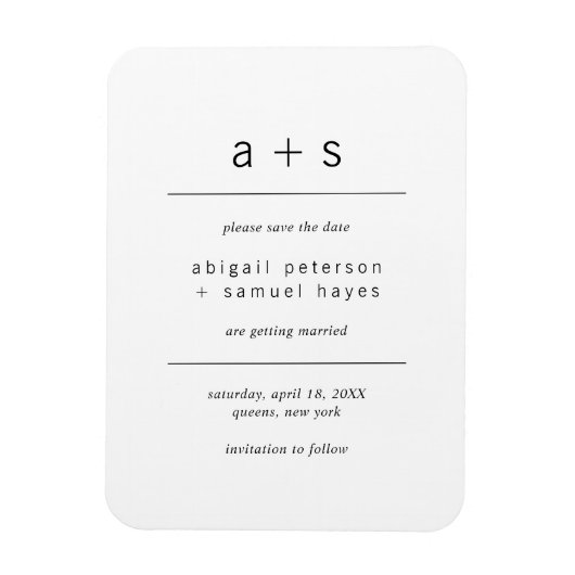 Minimalistisch zwart-wit monogram sparen de Datum Magneet (Verticaal)