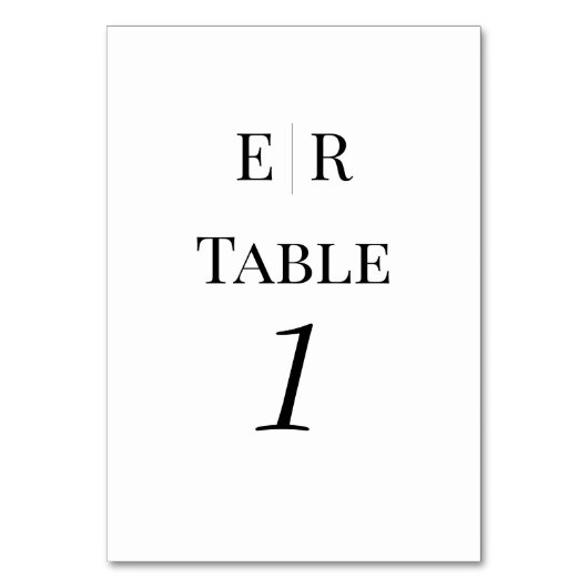 Minimalistisch zwart-wit monogram tabelnummer kaart (Achterkant)