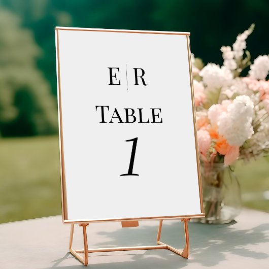 Minimalistisch zwart-wit monogram tafelnummer