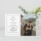 Minimalistisch zwart-wit monogram verlovingsfeest kaart (Staand voorkant)