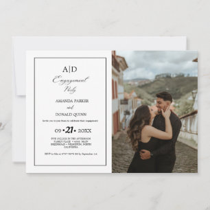 Minimalistisch zwart-wit monogram verlovingsfeest kaart