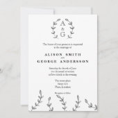 Minimalistisch zwart-wit monogram weddenschap kaart (Voorkant)