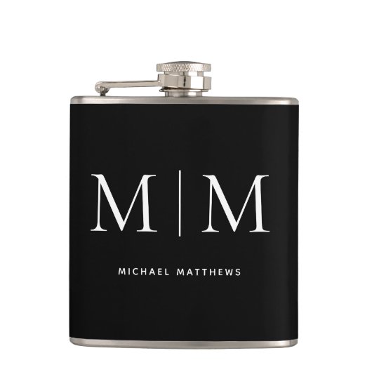 Minimalistisch zwart-wit monogramme Initiaal naam Heupfles (Voorkant)