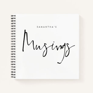 Minimalistisch zwart-wit Musings Name Notitieboek