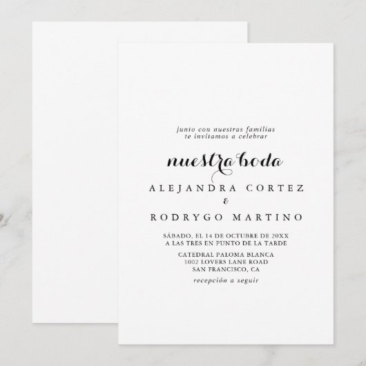 Minimalistisch zwart-wit Nuestra Boda Wedding Kaart (Voorkant / Achterkant)
