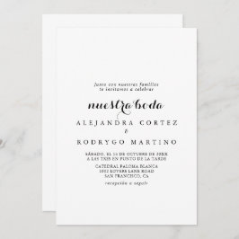 Minimalistisch zwart-wit Nuestra Boda Wedding Kaart