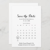 Minimalistisch zwart-wit Opslaan Datum kalender Save The Date (Voorkant / Achterkant)