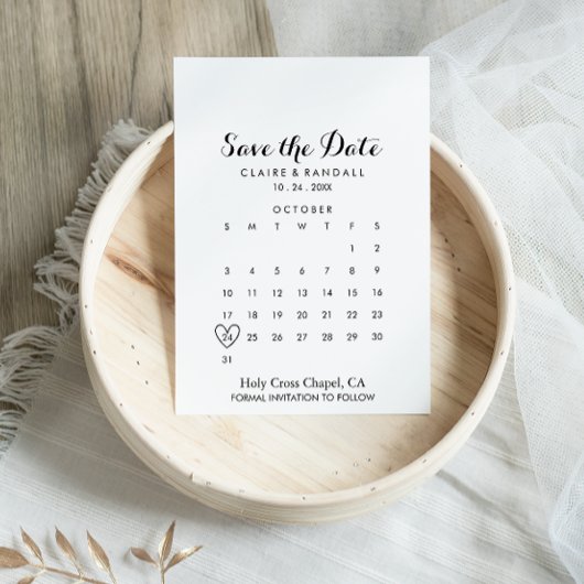 Minimalistisch zwart-wit Opslaan Datum kalender Save The Date
