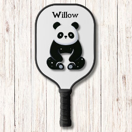 Minimalistisch zwart-wit Panda Beer Monogram Pickleball Paddle