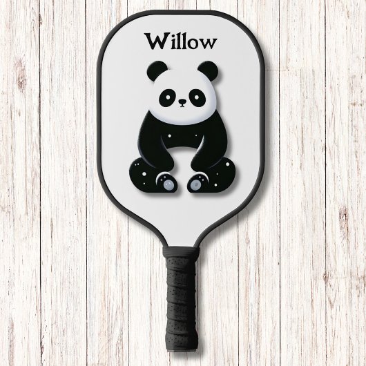 Minimalistisch zwart-wit Panda Beer Monogram Pickleball Paddle