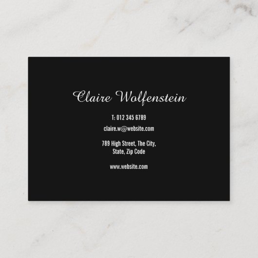 Minimalistisch zwart-wit professioneel script visitekaartje (Achterkant)