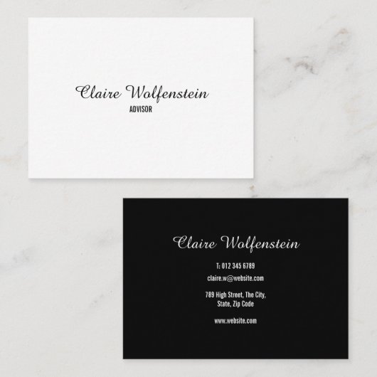 Minimalistisch zwart-wit professioneel script visitekaartje (Voorkant / Achterkant)