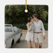 Minimalistisch zwart wit retro aangepaste trouwfot keramisch ornament (Achterkant)