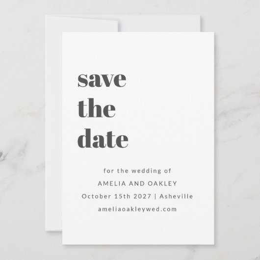 Minimalistisch zwart wit retro eenvoudige bruiloft save the date (Voorkant)