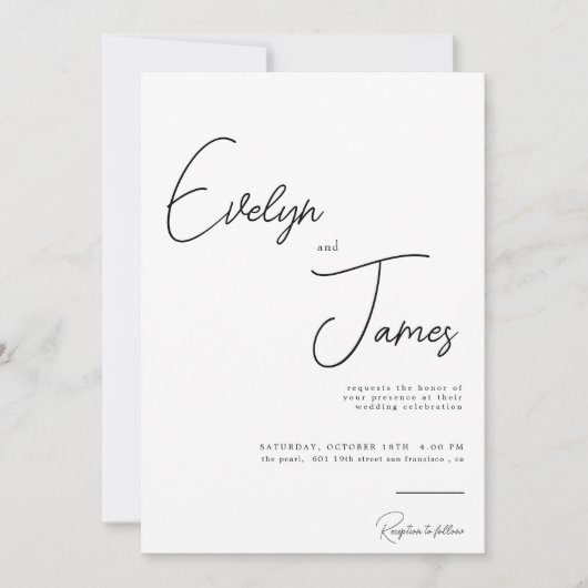 Minimalistisch Zwart & Wit Romantisch Modern Huwel Kaart (Voorkant)