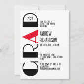 Minimalistisch zwart wit rood afstuderen aankondiging (Voorkant)