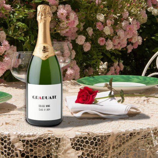 Minimalistisch zwart wit rood afstuderen sparkling wijnetiket