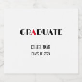 Minimalistisch zwart wit rood afstuderen sparkling wijnetiket (Enkel label)