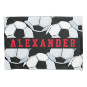 Minimalistisch zwart wit rood voetbal spel man vro kussensloop (Voorkant)