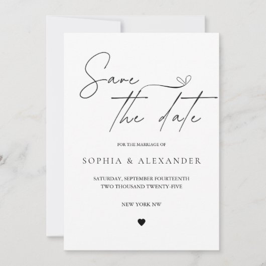 Minimalistisch zwart-wit Save the Date Kaart (Voorkant)