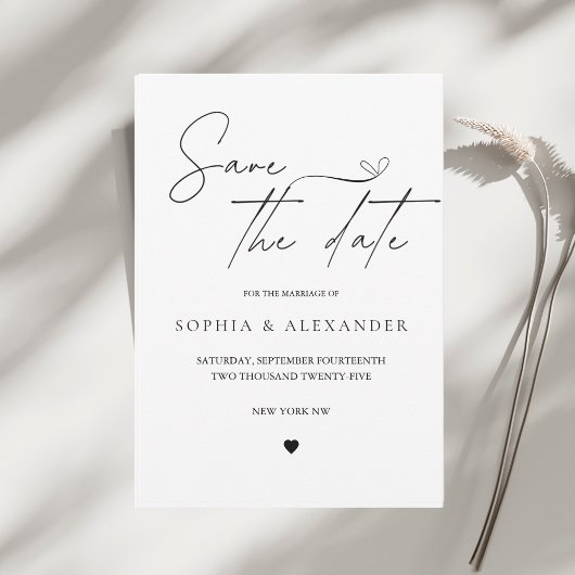 Minimalistisch zwart-wit Save the Date Kaart