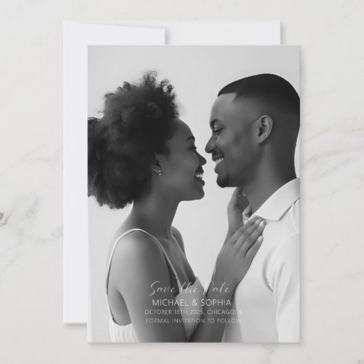 Minimalistisch zwart-wit Save the Date Simple (Voorkant)