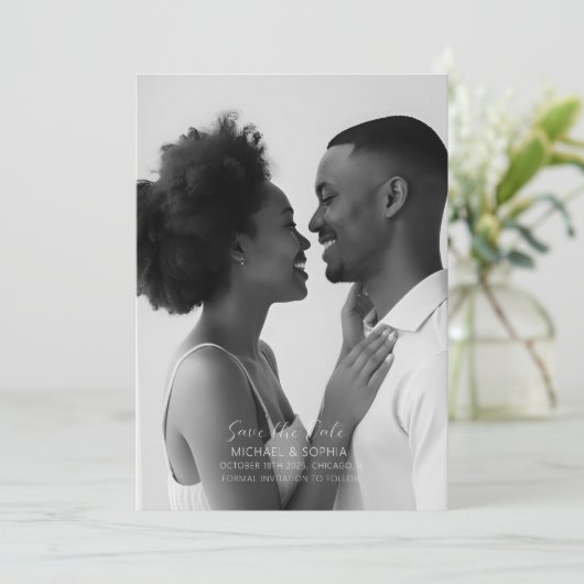 Minimalistisch zwart-wit Save the Date Simple (Staand voorkant)