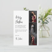 Minimalistisch zwart-wit script 3-fotostrips feestdagenkaart (Staand voorkant)