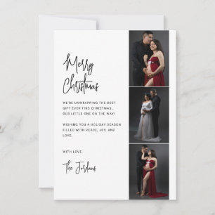 Minimalistisch zwart-wit script 3-fotostrips feestdagenkaart