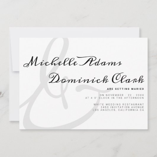 Minimalistisch zwart wit script ampersand bruiloft kaart (Voorkant)