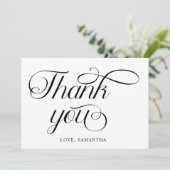 Minimalistisch zwart wit script bedankkaart (Staand voorkant)