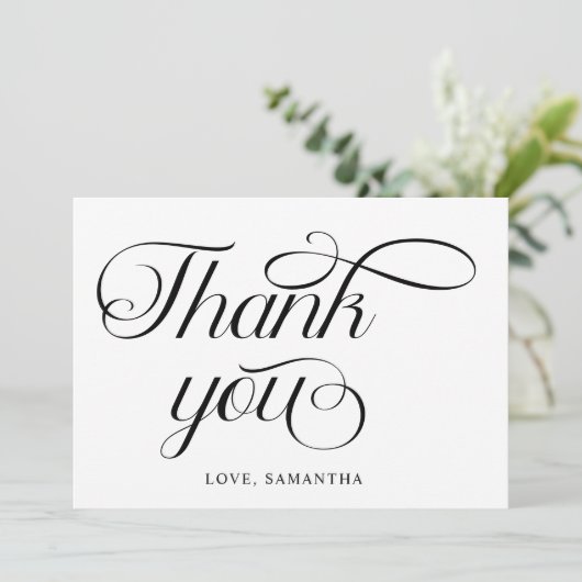 Minimalistisch zwart wit script bedankkaart (Staand voorkant)