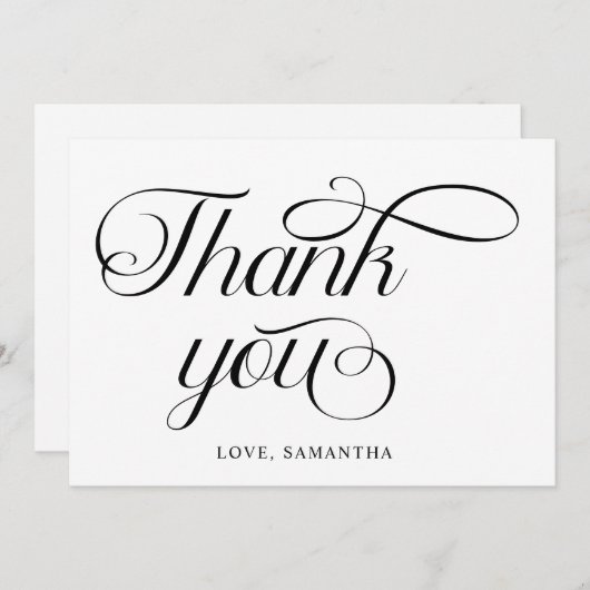 Minimalistisch zwart wit script bedankkaart (Voorkant / Achterkant)