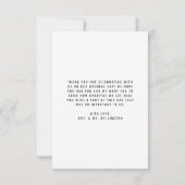Minimalistisch zwart wit script bruiloft foto bedankkaart (Achterkant)