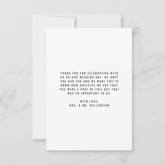 Minimalistisch zwart wit script bruiloft foto bedankkaart (Achterkant)