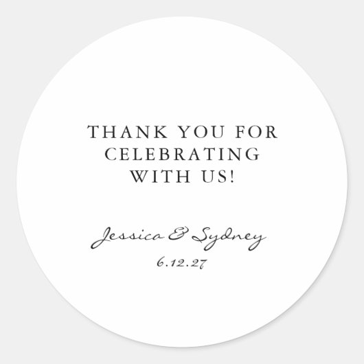 Minimalistisch zwart-wit script Custom Bedankt Ronde Sticker (Voorkant)