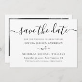 Minimalistisch zwart-wit script | Elegante foto Save The Date (Voorkant / Achterkant)