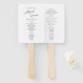 Minimalistisch zwart-wit script huwelijksprogramma handwaaier