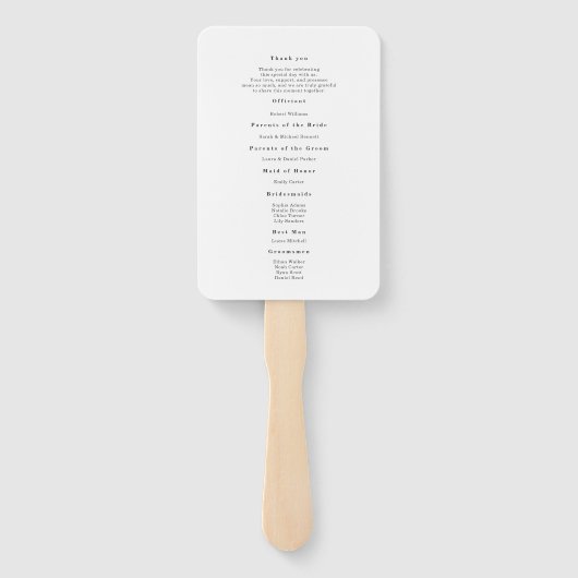 Minimalistisch zwart-wit script huwelijksprogramma handwaaier (Achterkant)