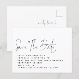 Minimalistisch zwart wit script slaat de datum op briefkaart