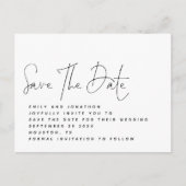 Minimalistisch zwart wit script slaat de datum op briefkaart (Voorkant)