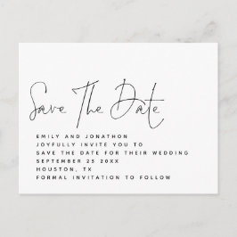 Minimalistisch zwart wit script slaat de datum op briefkaart