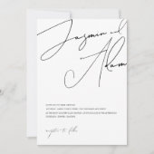 Minimalistisch zwart wit script typografie bruilof kaart (Voorkant)