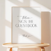 Minimalistisch zwart-wit script voor het gastenboe reclamebord met voetstuk